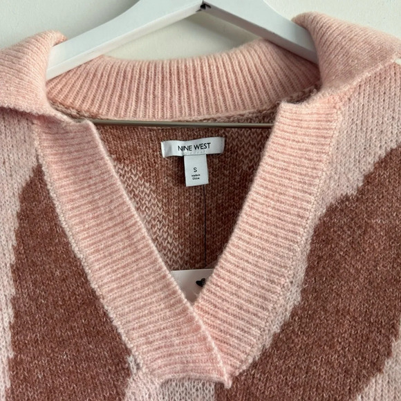 Nine West Polo V-Neck Collar Mauve Zebra Print Sweater Size Small NWT - Picture 3 of 7